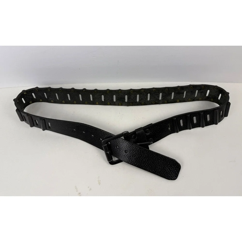 Brave Beltworks Mens Black Leather Studded Belt Size 34 Punk Rock Goth Y2K